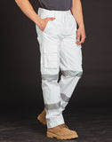 WP18HV MENS WHITE SAFETY PANTS WITH BIOMOTION TAPE CONFIGURATION